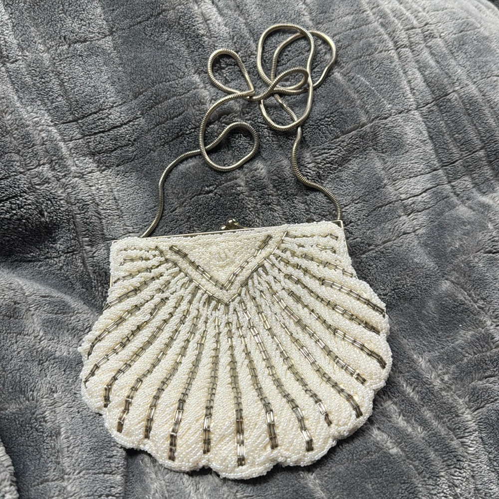 Vintage white beaded evening clutch/ bag /purse